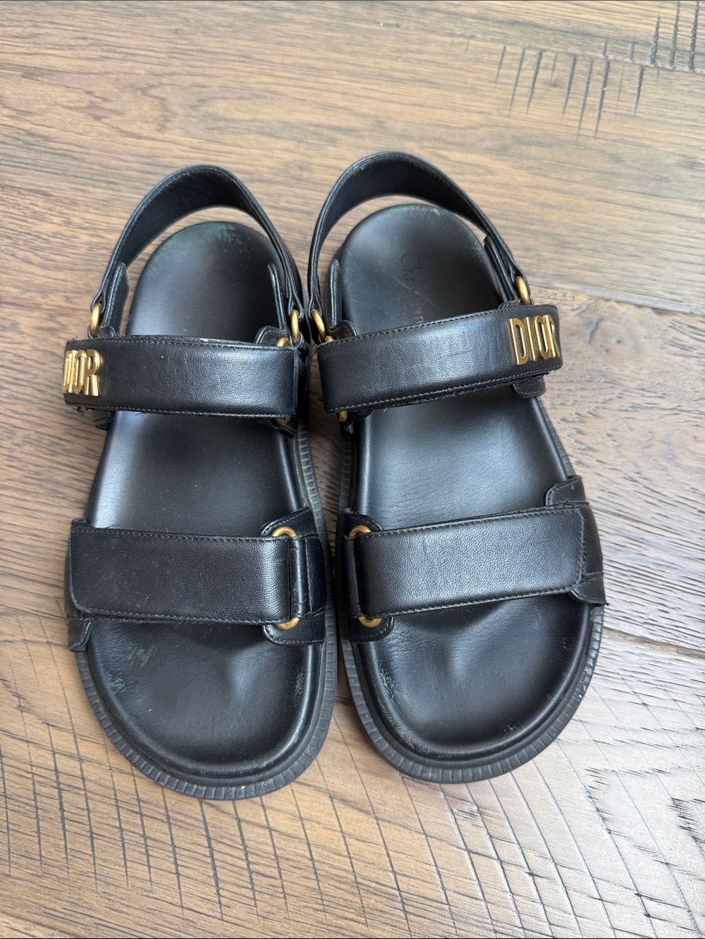 Dior Black Leather Dioract Sandals with Gold hardware 37.5 US 7 - Picture 2 of 8